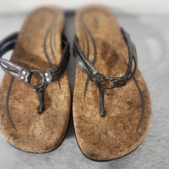 Aetrex Womens Silver Taylor Flip Flop Sandal Size 10 - Picture 1 of 9